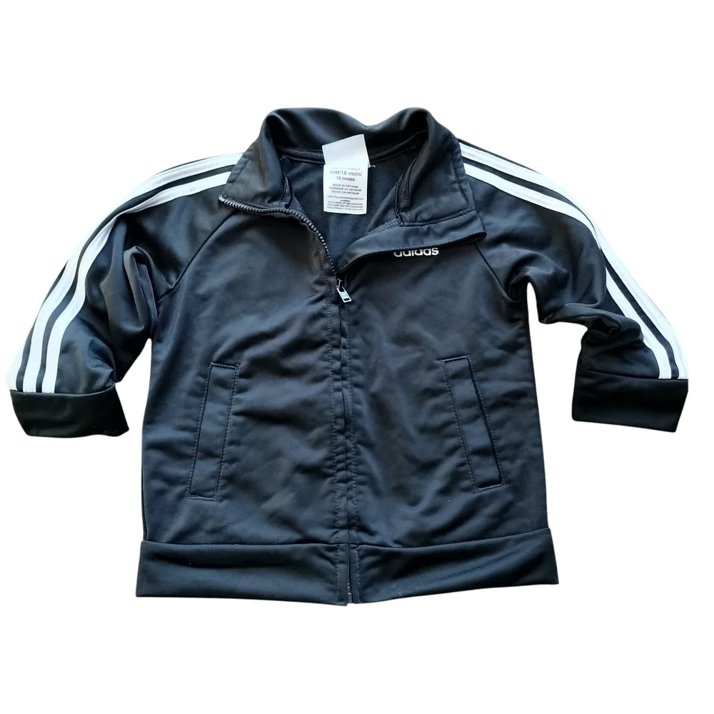 Adidas Kids Track Jacket in Black with White Stripes 18 Months
